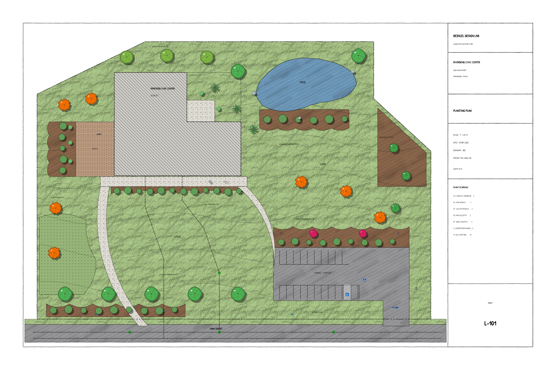 The sample planting plan rendered in the Marker look, full sheet