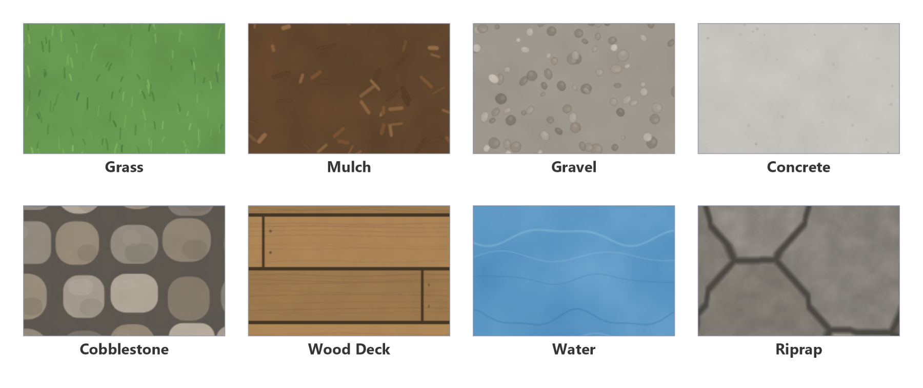 One shape drawn with eight representative textures