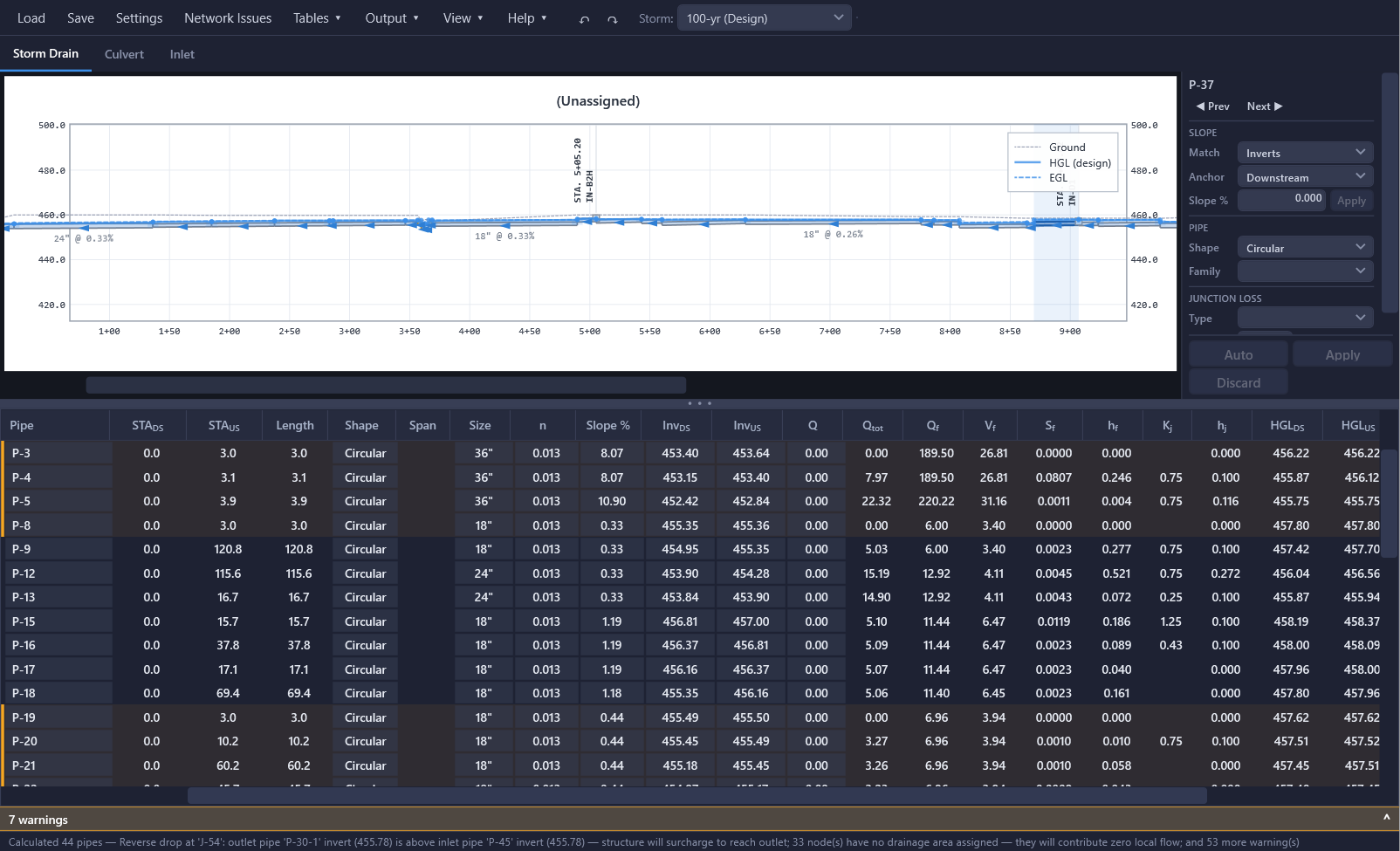 Full main window with profile view, HGL/EGL, results grid