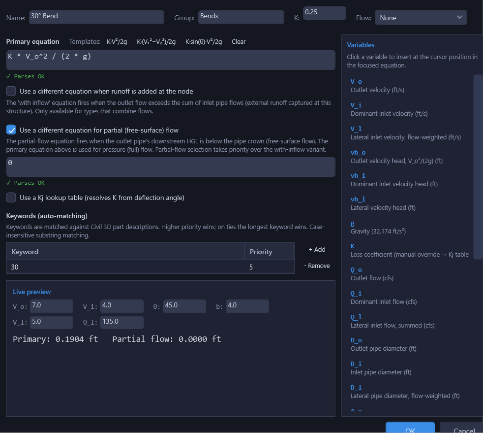 Equation Editor with expression field, variable palette, and test panel