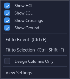 Close-up of the display toggle buttons in the toolbar (HGL, EGL, Ground, Crossings, Fit)