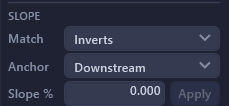 Slope section of the property panel showing the Match/Anchor dropdowns and the Slope % quick-apply field